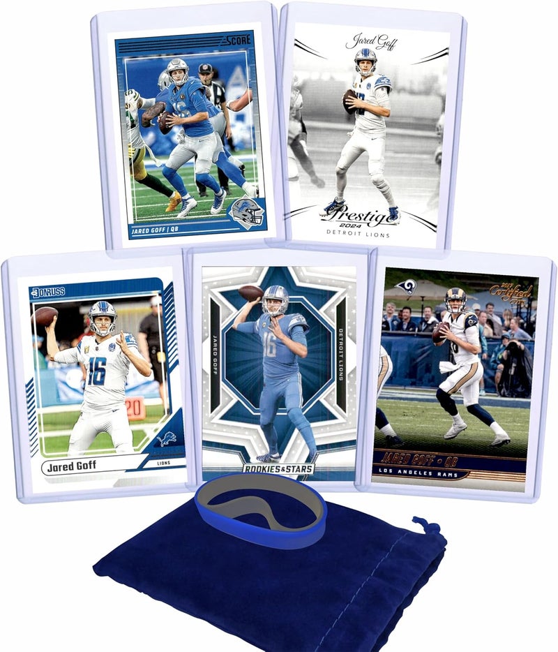Chaser Jared Goff Cards (5) Assorted Football Card Gift Pack - Detroit Lions, Los Angeles Rams - Image 1